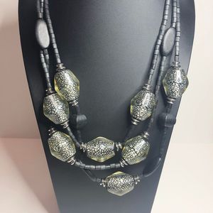 148 CHICO'S Black & White glass bead station layered statement necklace 18-22"